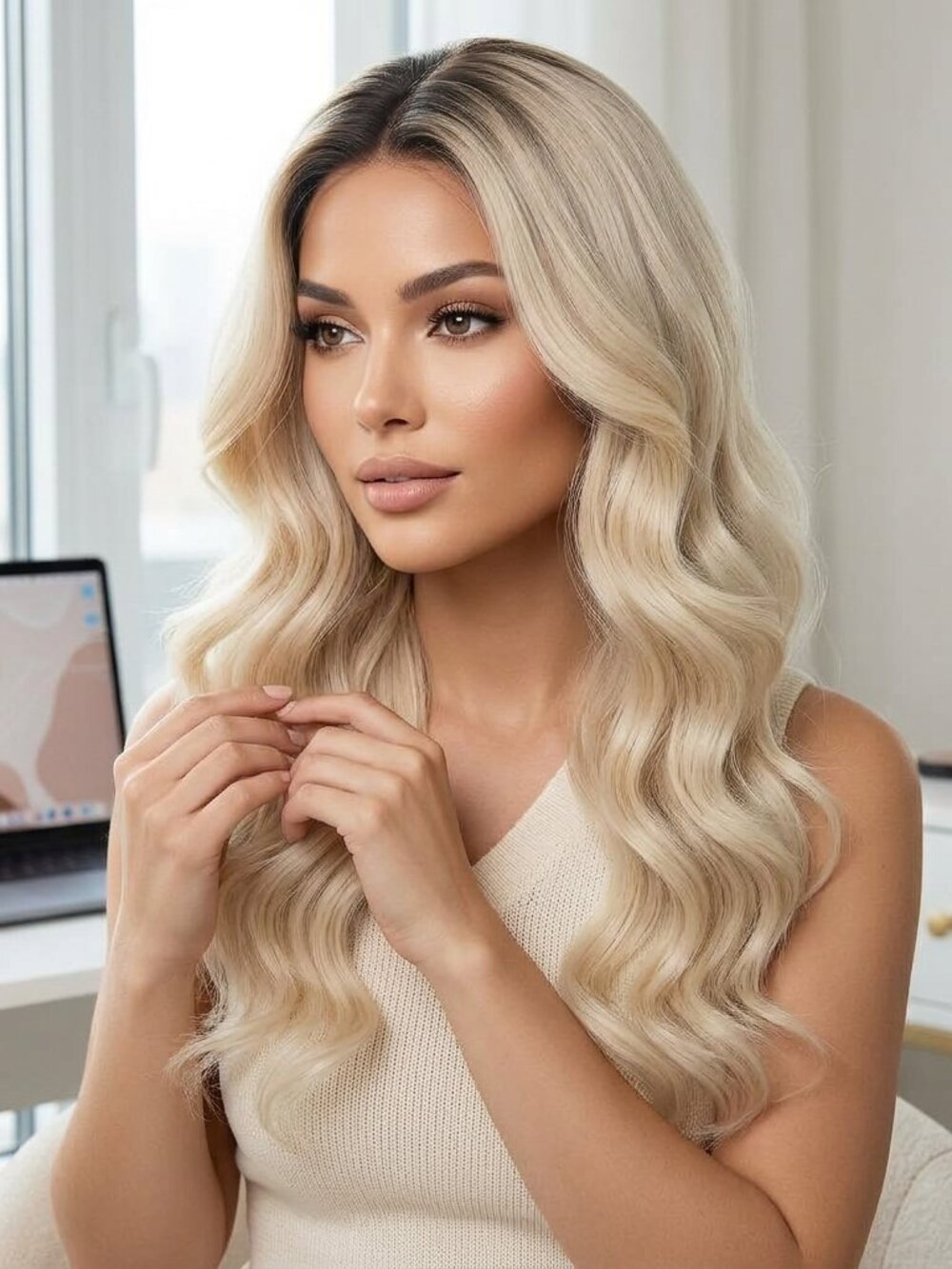 Luxury Blonde Wave Lace Front Wig – Rooted Ash Blonde